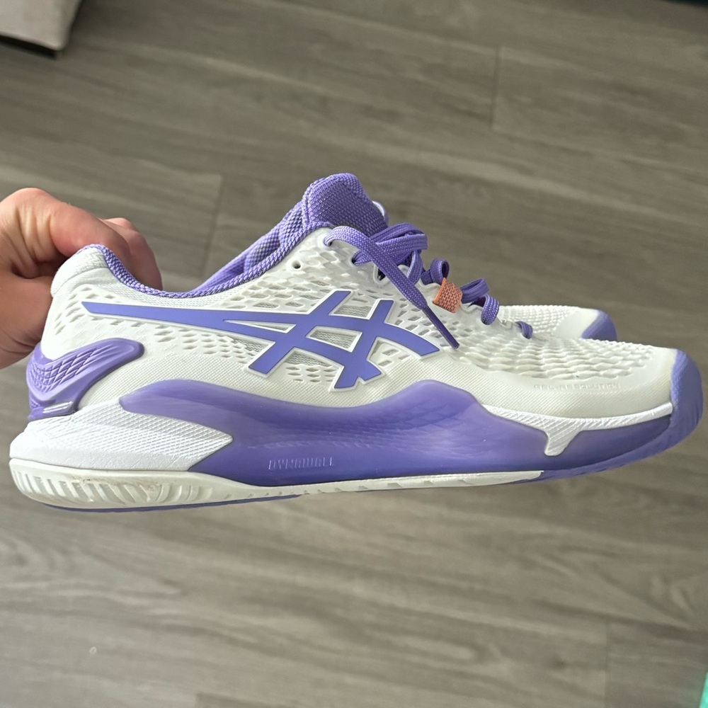 ASICS gel-resolution 9, White/Amethyst 10.5 B Medium tennis shoe